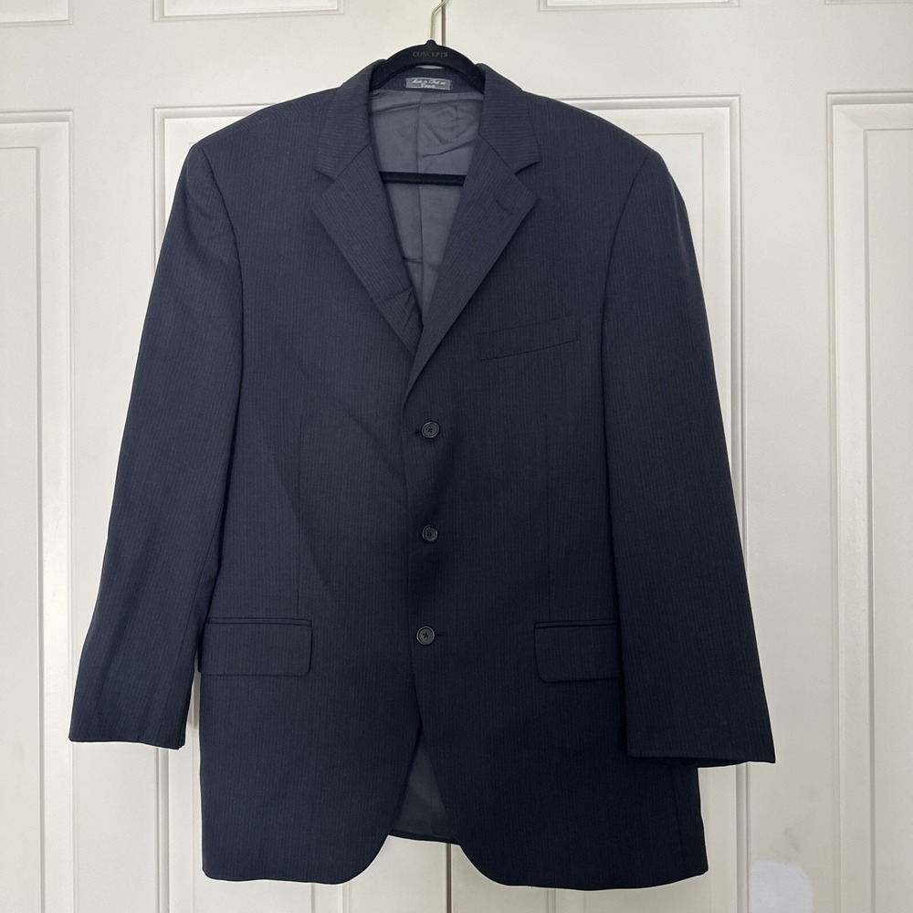 Vintage Loro Piana Mens Blazer Navy Blue Stripe Wool Suit Jacket Sport Coat 44L